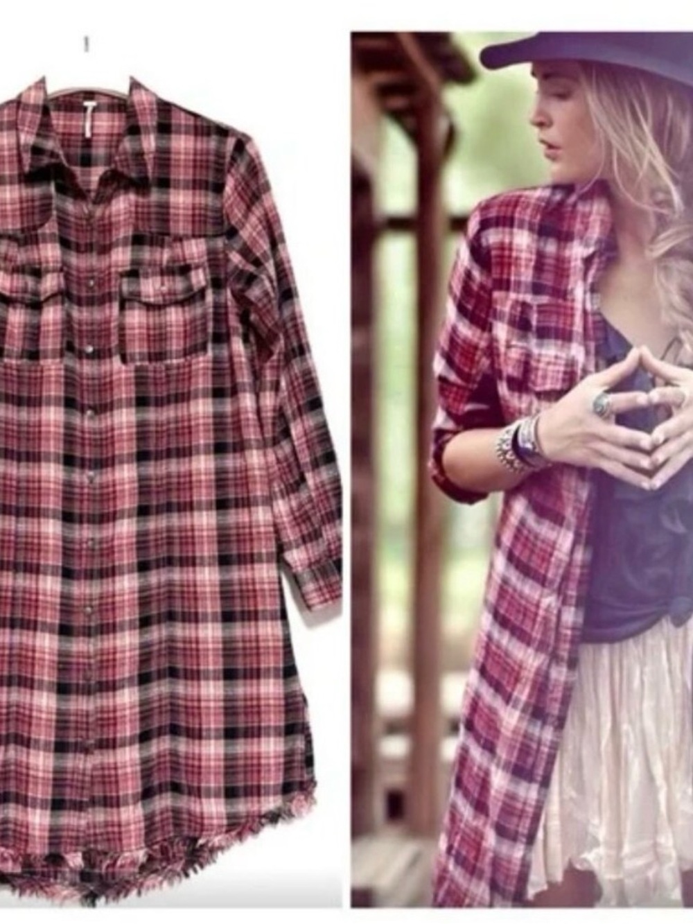 Free People Plaid Button-Front Shirt Dress